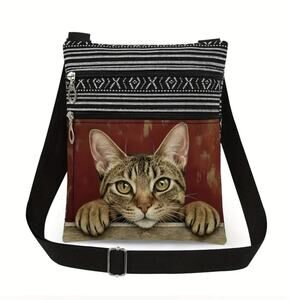 Cat Print Crossbody Bag NWT Aztec Stripe Adjustable Strap Zipper